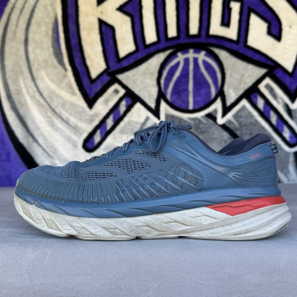Size 13 - Hoka One One Bondi 7 Shoes Mens Blue Running Low Top‎ Sneaker